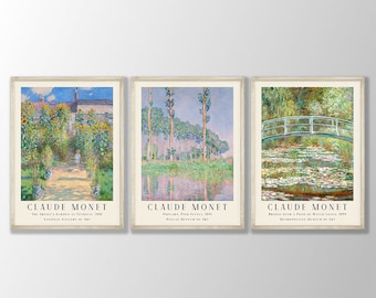 Claude Monet Prints Set of 3 No:7 - Monet Poster, Monet Exhibition Poster, Monet Paintings, Farmhouse Decor, Landscape Modern Home Decor