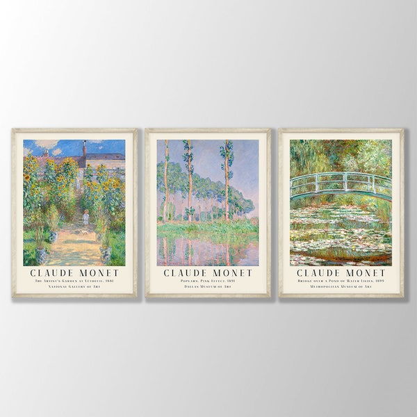 Claude Monet Prints Set of 3 No:7 - Monet Poster, Monet Exhibition Poster, Monet Paintings, Farmhouse Decor, Landscape Modern Home Decor