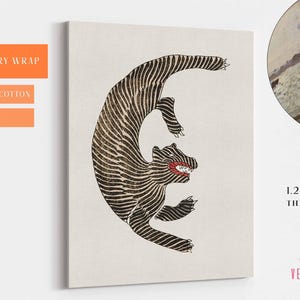 May include: Black and white stylized illustration of a wolf or dog with red lips, printed on a canvas gallery wrap. The canvas is 1.25 inches thick and ready to hang.