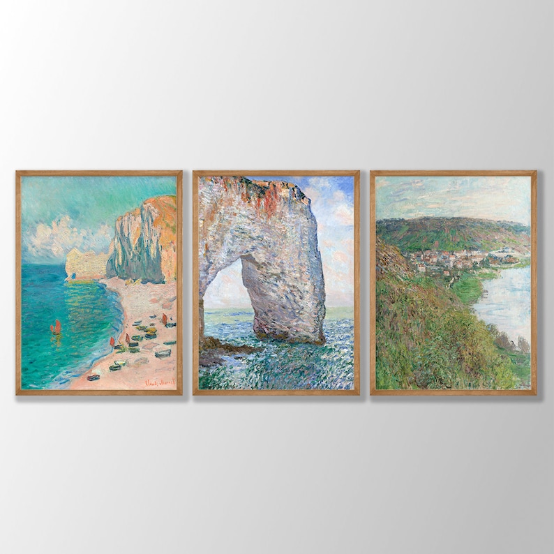 Claude monet prints set of 3 coastal prints monet poster etsy