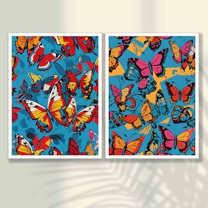 Schmetterling Illustration Art Prints: Bunt-Insekten-Wand-Dekor (2er-Set)