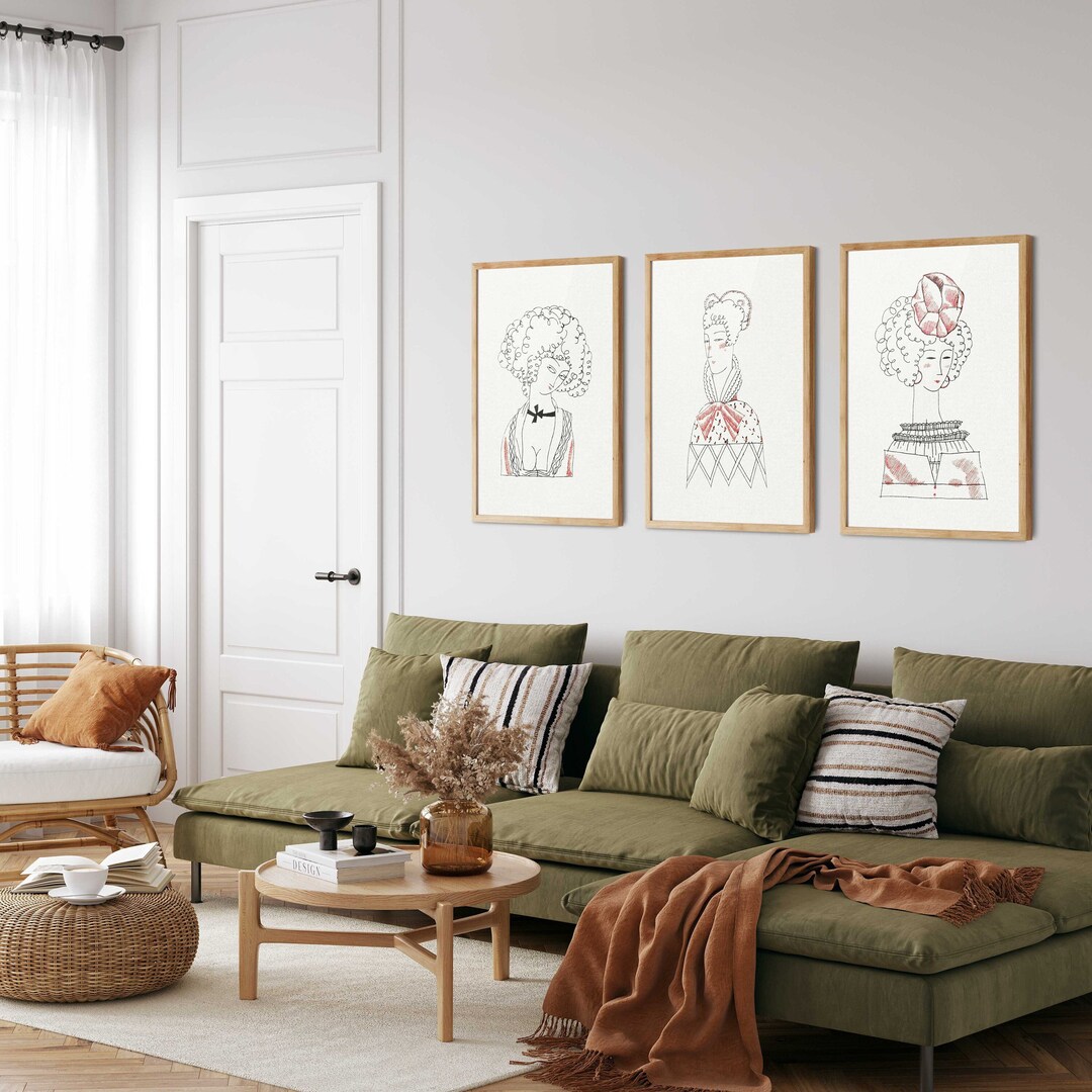 Vintage Art Deco Prints Set of 3 Woman Prints Set, Fashion Wall Art