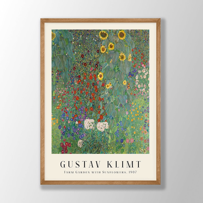 Gustav Klimt Art Print - Farm Garden with Sunflowers, Art Nouveau Decor Style 1 - With Name