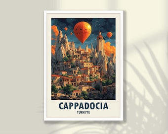Cappadocia Travel Poster - Hot Air Balloons, Turkey Wall Art