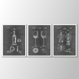 Vintage Wine Patent Prints Set of 3 - Wine Wall Art, Wine Wall Decor, Wine Glass, Cork Extractor, Kitchen Print, Kitchen Decor, Pub Wall Art