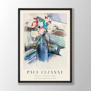 Paul Cezanne Art Print - Roses in a Bottle 1900, Paul Cezanne Poster, Paul Cezanne Wall Art, Flower Print, Kitchen Print, Museum Print