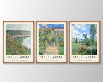 Lot de 3 impressions Claude Monet n° 2 - Affiche Monet, affiche de l'exposition Monet, peintures de Monet, décoration de ferme, décoration d'intérieur moderne