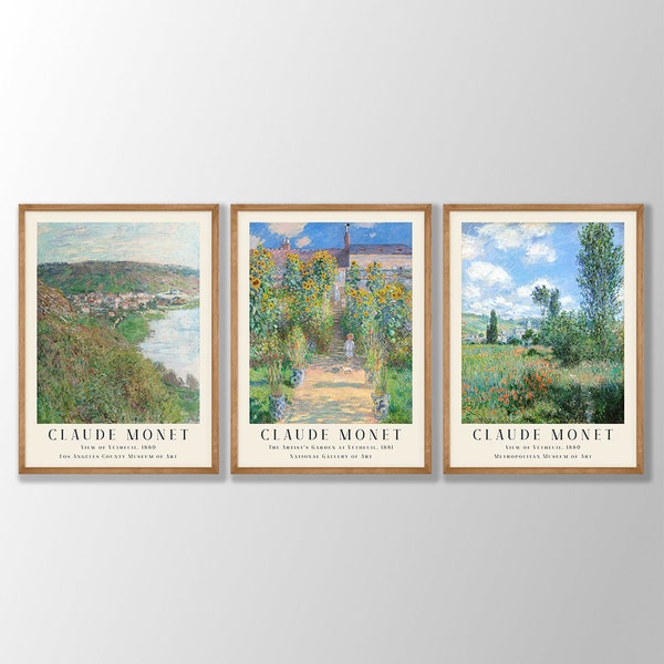 Claude Monet Prints Set of 3 No:2 - Monet Poster, Monet Exhibition Poster, Monet Paintings, Farmhouse Decor, Modern Home Decor