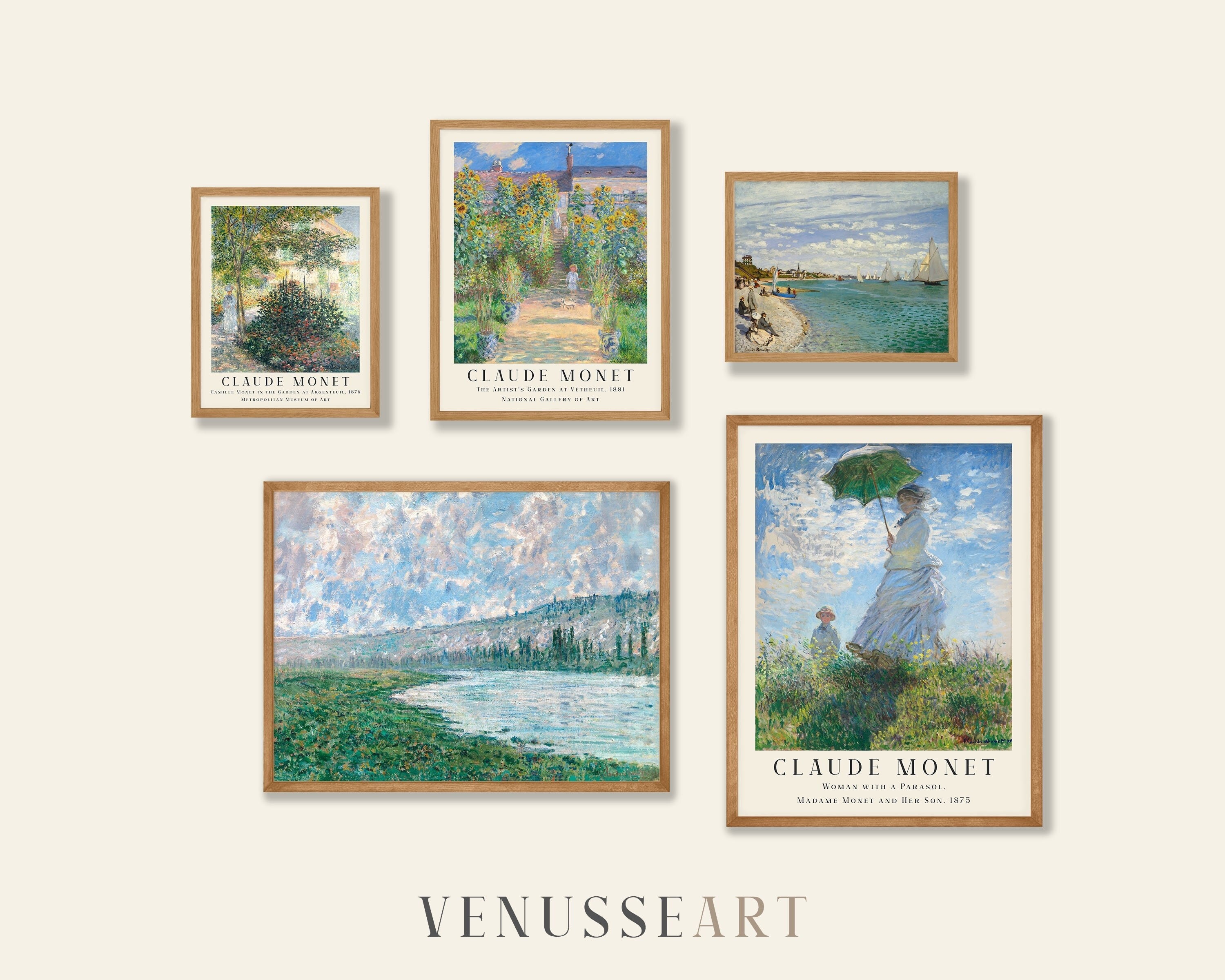 Claude Monet Prints Set of 5 - Gallery Wall Art, Monet Poster, Monet Exhibition Poster, Monet Paintings, Museum Poster Set, Landscape Poster