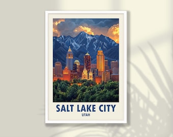Póster de Salt Lake City: Impresión de viaje a Utah, lienzo enmarcado