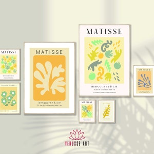 Yellow Eclectic Gallery Wall Print Set of 7 - Matisse Poster, Yellow Gallery Wall Decor, Matisse Wall Art, Abstract Print, Living Room Decor