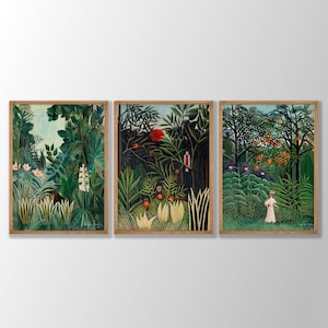 Conjunto de 3 gravuras de Henri Rousseau - A Selva Equatorial 1909, pôster da Floresta Virgem, pôster de Henri Rousseau, arte de parede de Rousseau, arte de parede da selva