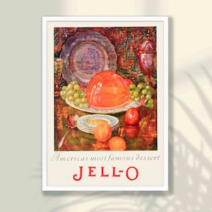 Vintage American Food Poster - Jello Print, Vintage Wall Art, Vintage Kitchen Poster, Kitchen Print, Kitchen Wall Decor, Retro Decor