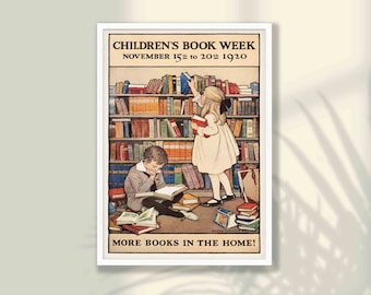 Vintage Children's Book Week Poster: 1920s Library Art Print