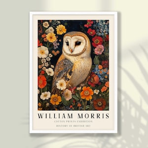 William Morris Owl Print No:3 | William Morris Poster, Owl Poster, Owl Wall Decor, Mid Century Exhibition Poster - FRAME and CANVAS