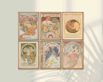 Conjunto de carteles Art Nouveau de Alphonse Mucha: impresiones de pared para galería