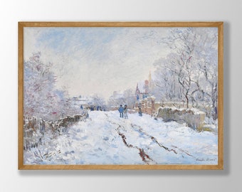 クロード・モネ「アルジャントゥイユの雪」アートプリント：冬の農家の