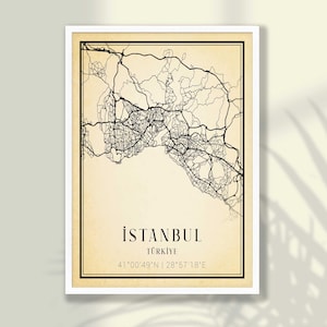 Vintage Istanbul City Map Poster - Istanbul Wall Art, Istanbul Print, Travel Poster, Istanbul Map Wall Decor - FRAME and CANVAS OPTIONS
