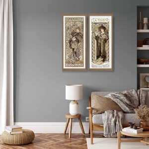 Alphonse Maria Mucha Prints Set of 2 Art Nouveau Posters, Gallery Wall Set, Old French Art, Art Nouveau Decor, Victorian Art, Mucha Poster image 3