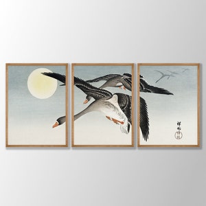 Ohara Koson Prints Set of 3 - Birds at Full Moon,  Ohara Koson Poster, Japanese Print Set, Japanese Wall Art, Gallery Wall Art, Bird Print