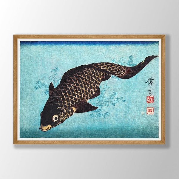 Keisai Eisen Art Print - Koi 1842, Japanese Fish Print, Fish Wall Art, Japanese Wall Art, Woodblock Art, Vintage Japanese Poster