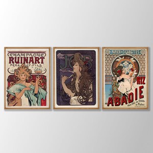 Alphonse Maria Mucha Prints Set of 3 - Art Nouveau Posters, Gallery Wall Set, Old French Art, Art Nouveau Decor, Victorian Art, Mucha Poster