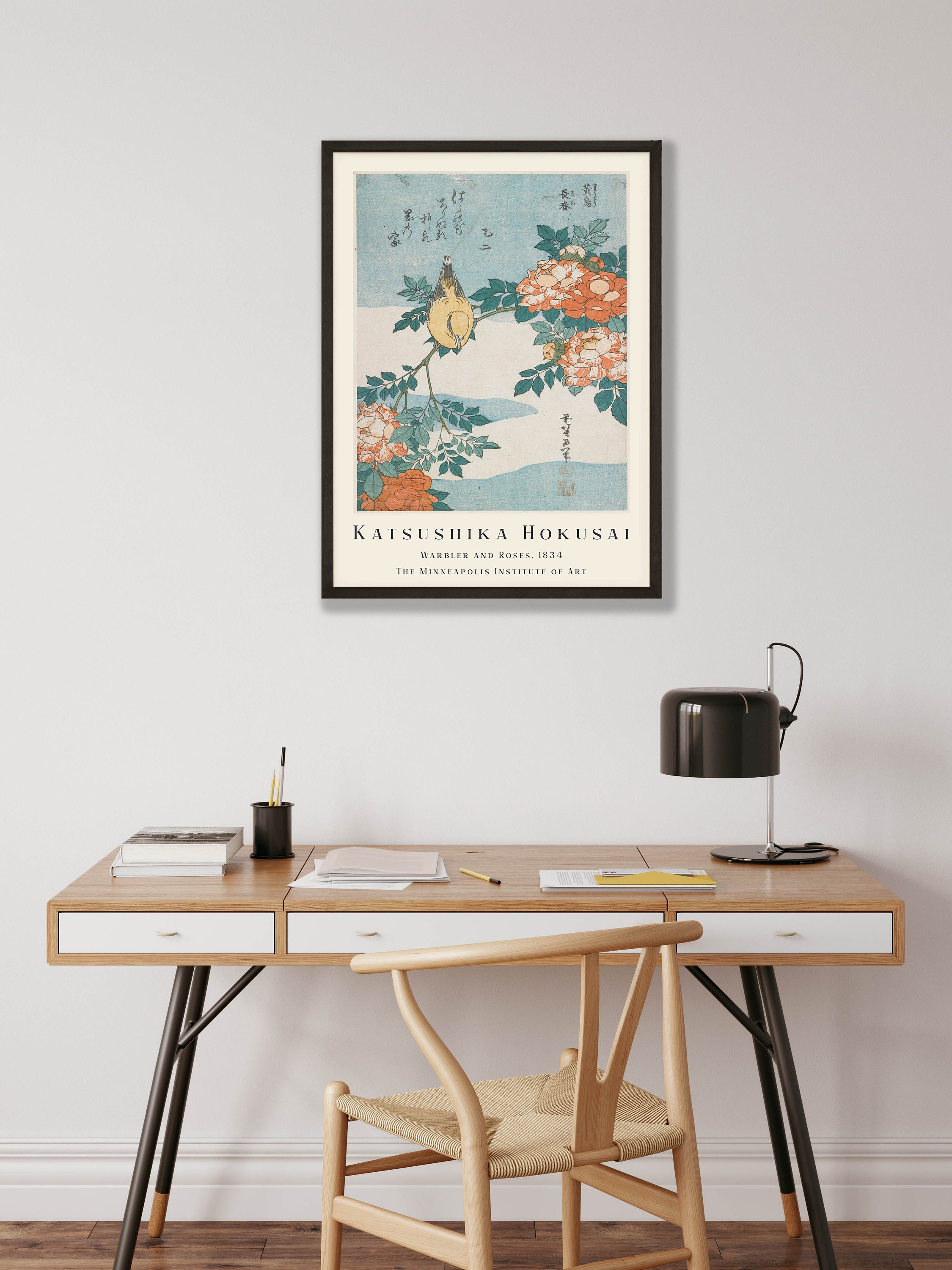 葛飾北斎のウグイスとバラの版画 - 日本の植物と鳥のアート - Etsy 日本
