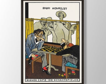 Moriz Jung Print - Viennese Cafe Chess Players, Art Nouveau Poster
