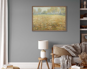 Vintage Wildflower Field Art Print: Restored Meadow Landscape