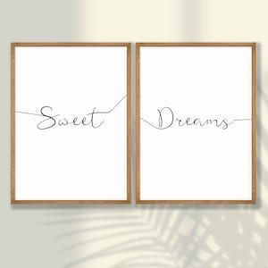 Sweet Dreams Prints Set of 2 | Sweet Dreams Poster, Bedroom Wall Decor, Bedroom Print, Above Bed Decor, Quote Wall Art, Bedroom Poster