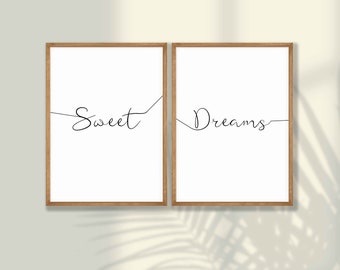 Sweet Dreams Bedroom Prints Set: Quote Wall Art, Set of 2