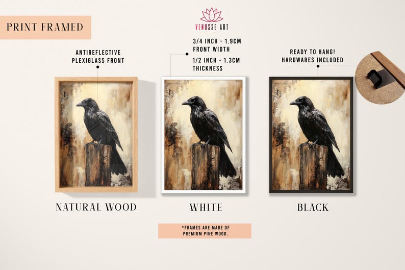 Crow Frame Vintage Raven Oil Painting Print - Moody Crow Wall Art - Etsy