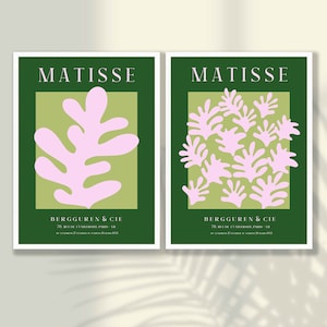 Green Henri Matisse Prints Set of 2 - Matisse Poster, Matisse Wall Art, Matisse Flower Art, Gallery Wall Art, Exhibition Living Room Decor