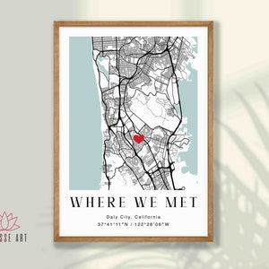 Personalised Where We Met Print - Anniversary Gift, Where it All Began, Our First Date, Valentines Day Gift, Custom Wedding Gift