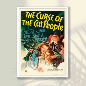 Póster vintage de la película de terror La maldición de la gente gato