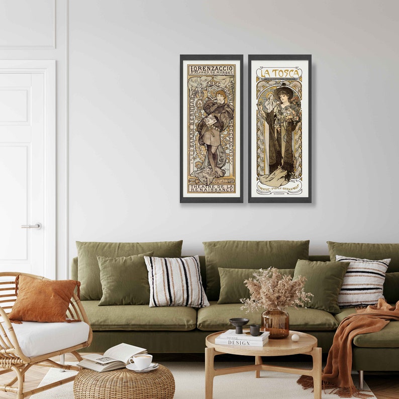 Alphonse Maria Mucha Prints Set of 2 Art Nouveau Posters, Gallery Wall Set, Old French Art, Art Nouveau Decor, Victorian Art, Mucha Poster image 5