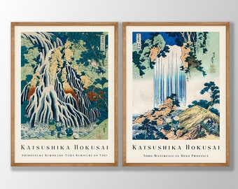 Hokusai Waterfall Prints Set: Japanese Woodblock Art