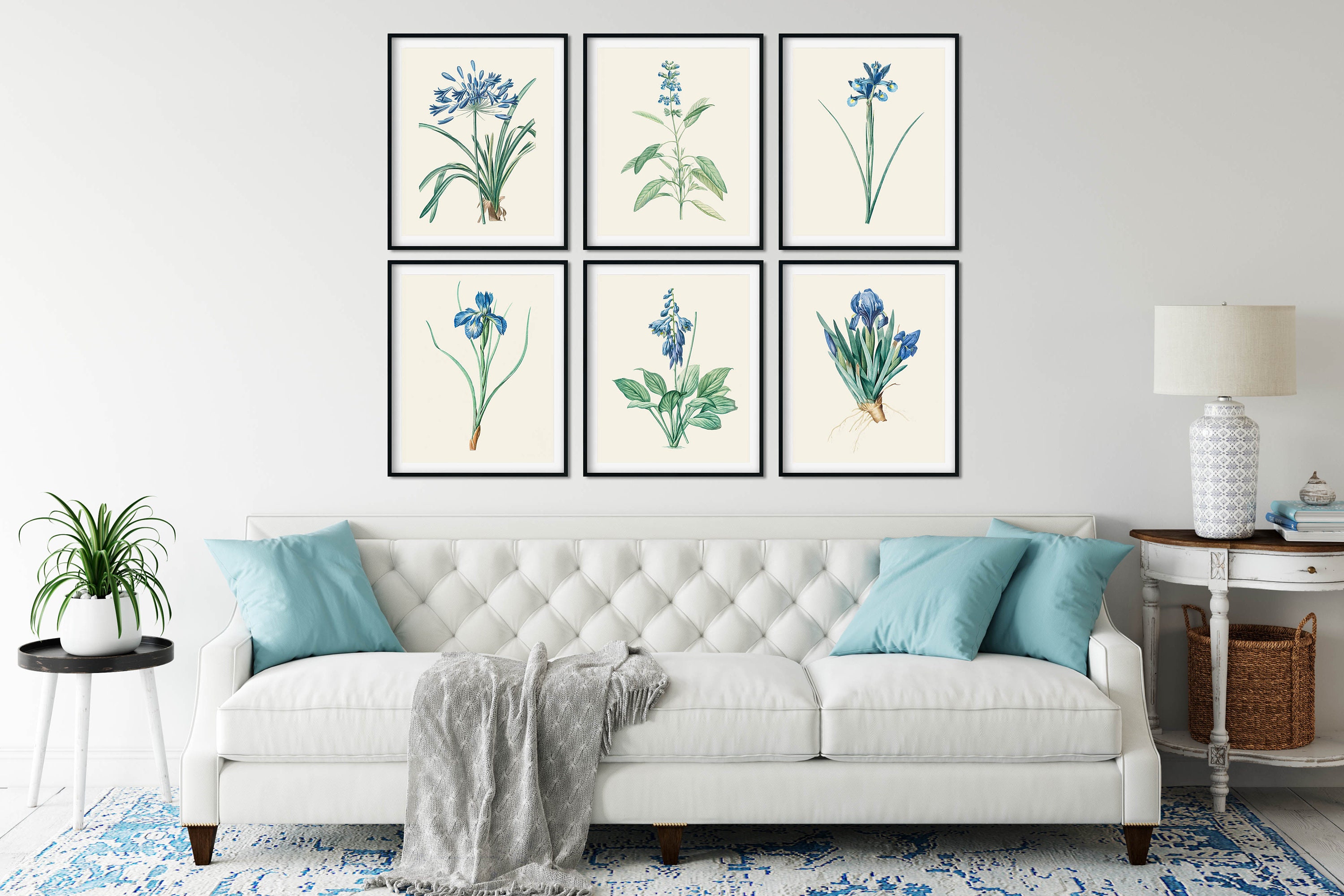 Blue Botanical Print Set of 6 Kitchen Wall Decor Redoute | Etsy