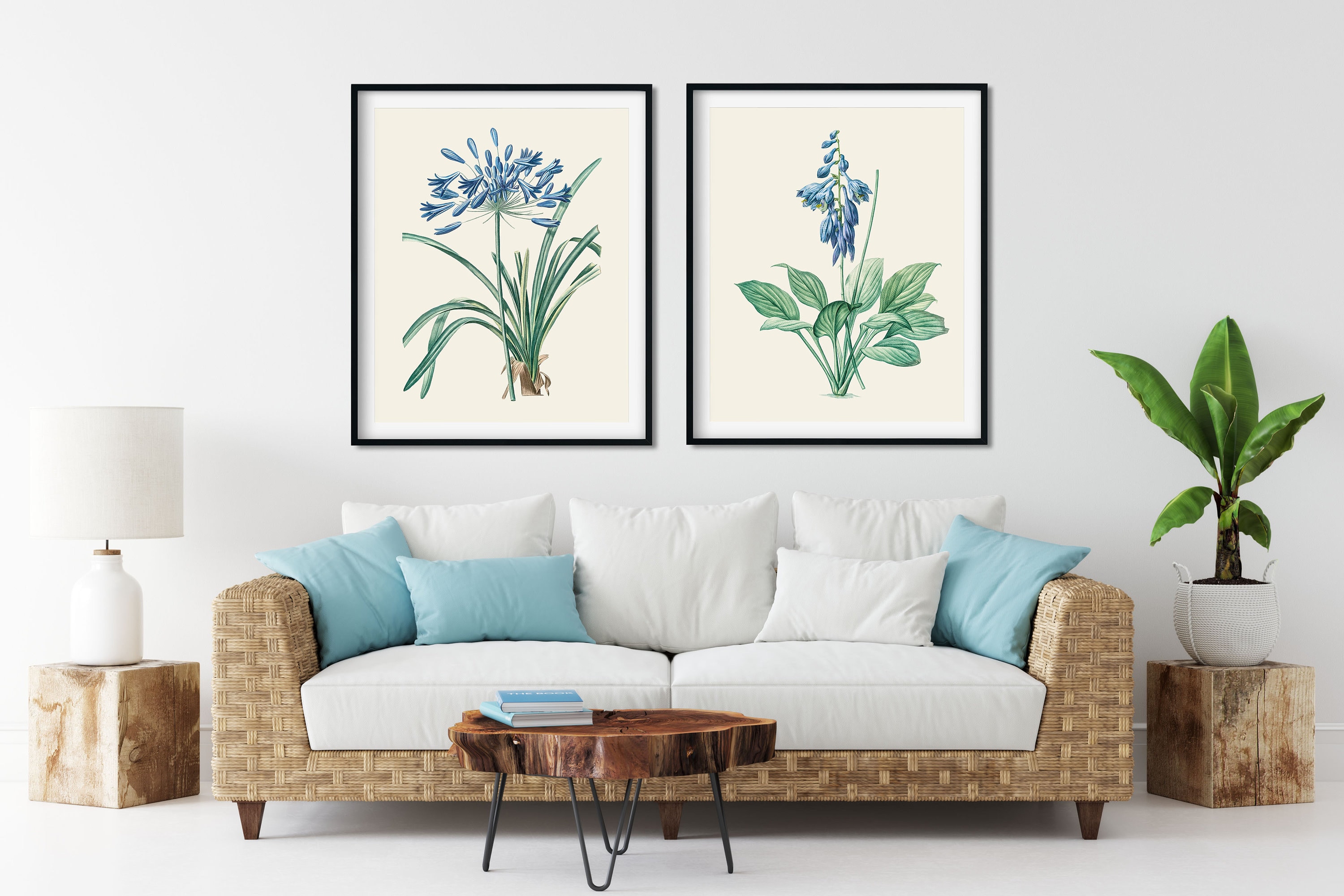 Blue Flower Botanical Art Prints Set of 2 - Kitchen Wall Decor - Etsy