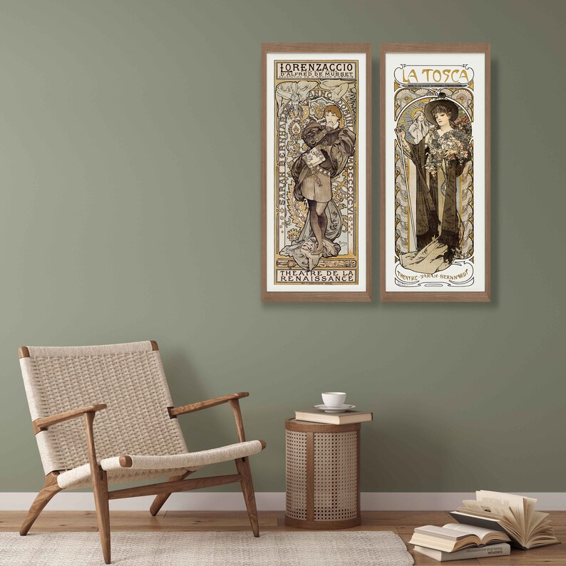 Alphonse Maria Mucha Prints Set of 2 Art Nouveau Posters, Gallery Wall Set, Old French Art, Art Nouveau Decor, Victorian Art, Mucha Poster image 9