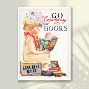 Buch Woche Poster - Nationalbibliothek Woche, Vintage Werbeplakat, Buch Wandkunst, Retro Plakat, Geschenkidee, Vintage Druck Kinderzimmer Wandkunst