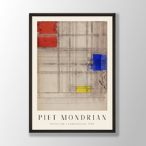Piet Mondrian Art Print - Study for a Composition (1940) Piet Mondrian Poster, Piet Mondrian Wall Art, Abstract Wall Art, Abstract Prints