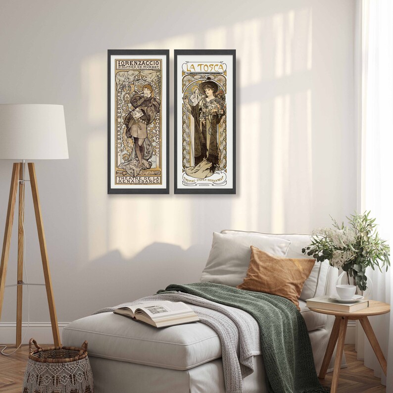 Alphonse Maria Mucha Prints Set of 2 Art Nouveau Posters, Gallery Wall Set, Old French Art, Art Nouveau Decor, Victorian Art, Mucha Poster image 4