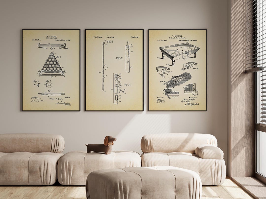 Billiards Patent Art Prints: Game Room Wall Decor, Set of 3 - Etsy