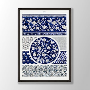 Impresión de patrón floral azul No:3 - Arte de pared azul, arte de pared de flores azules, arte de pared floral, arte de ornamento floral, arte de pared de cocina, decoración de cocina