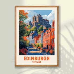 Cartaz de viagem de Edimburgo - Impressão de Edimburgo, Impressão de viagem, Decoração de viagem, Arte de parede de Edimburgo, Arte de parede da Escócia - OPÇÕES DE MOLDURA e TELA