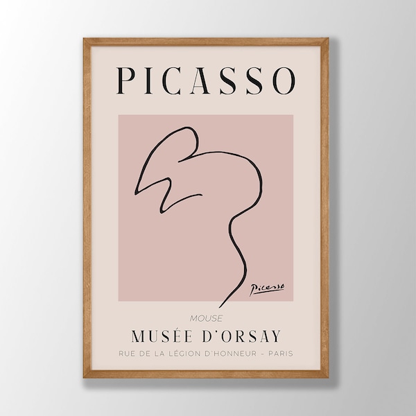 Picasso Linie Kunst Druck - Maus Druck, Pablo Picasso Ausstellungsplakat, Picasso One Line Skizzen, Wohnzimmer Wandkunst, GROSSE GRÖßEN