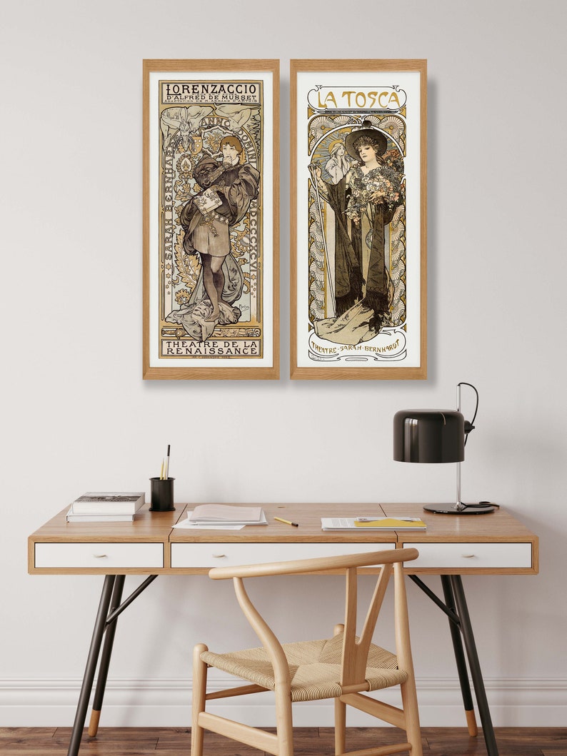 Alphonse Maria Mucha Prints Set of 2 Art Nouveau Posters, Gallery Wall Set, Old French Art, Art Nouveau Decor, Victorian Art, Mucha Poster image 8