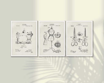 Sewing Patent Prints Set of 3 - Vintage Tailor Art