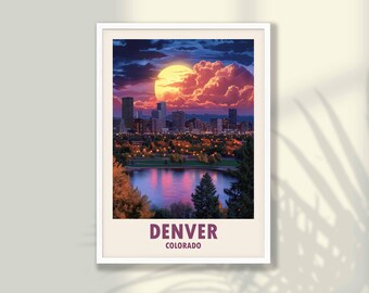 Denver Colorado Travel Poster: Skyline Art Print, City Decor